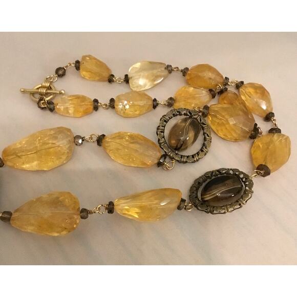 Vintage Marian Raser Banded Agate/Citrine Etruscan Revival Pendant Necklace - Picture 8 of 8